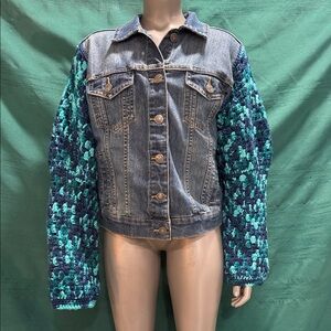 Upcycled Denim Jacket with Crochet Sleeves